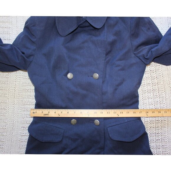 Vintage US Air Force Army 100% Wool Blue Trench Coat Size 14 L Military Heavy - Picture 3 of 12